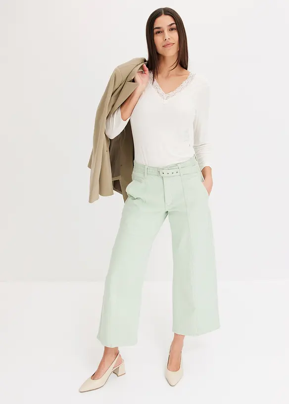 Pantaloni culotte elasticizzati in twill con cintura, bonprix