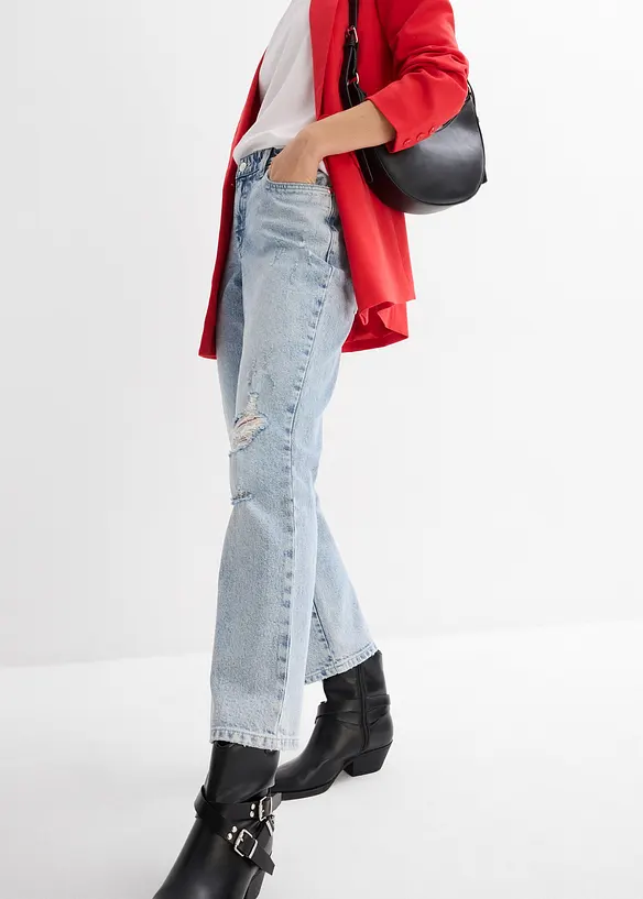 Jeans straight cropped con cinta comoda, vita media, bonprix