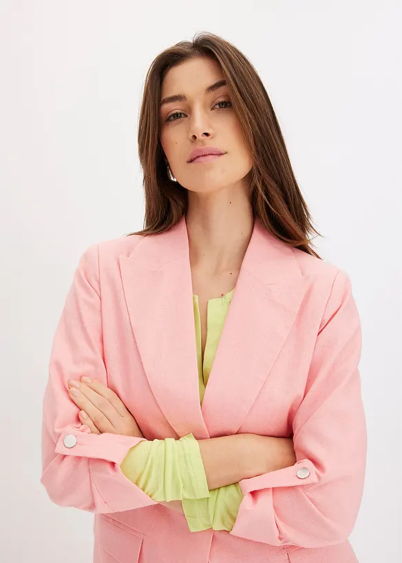 Blazer in misto lino con maniche arricciate, bonprix