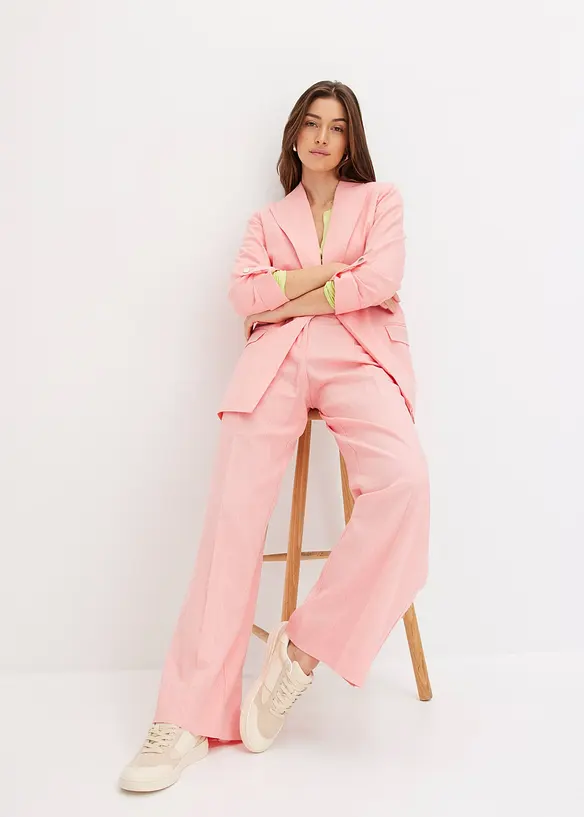 Blazer in misto lino con maniche arricciate, bonprix