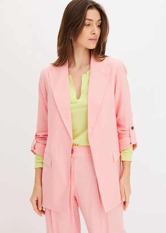 Blazer in misto lino con maniche arricciate, bonprix