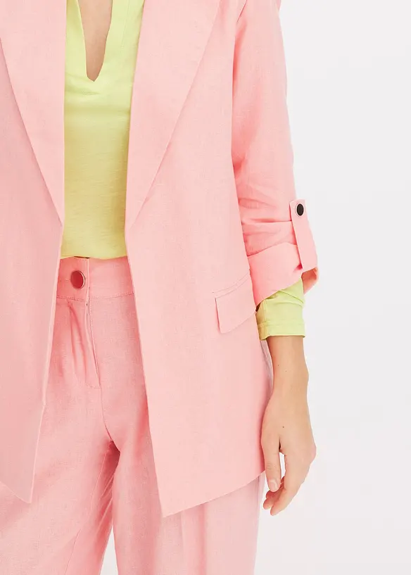 Blazer in misto lino con maniche arricciate, bonprix