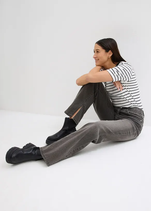 Jeans straight con spacco, vita alta, bonprix