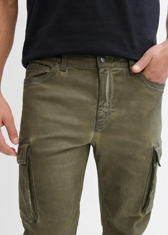 Pantaloni cargo elasticizzati effetto lavato, straight, bonprix