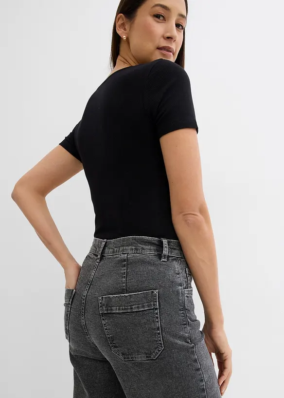 Jeans wide leg cropped, vita alta, bonprix