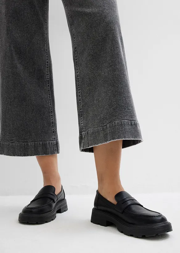 Jeans wide leg cropped, vita alta, bonprix