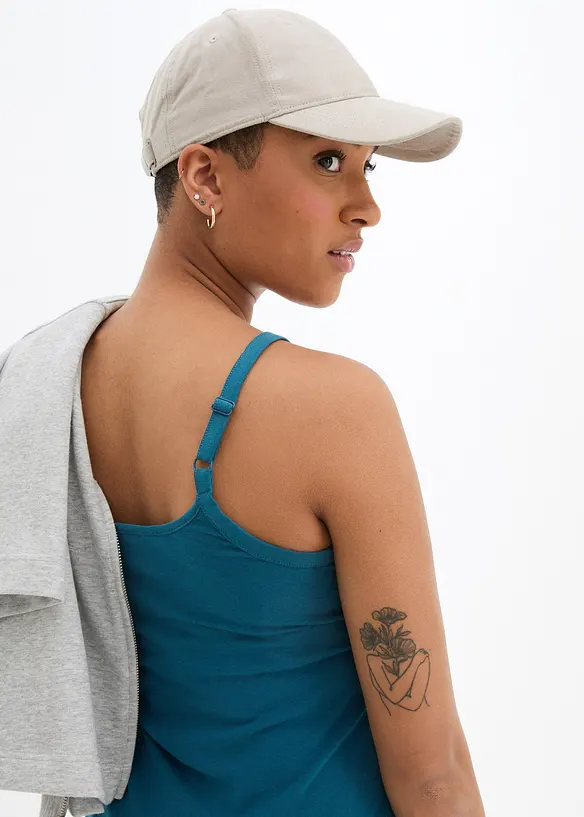 Top lungo in cotone biologico con spalline sottili (pacco da 2), bonprix