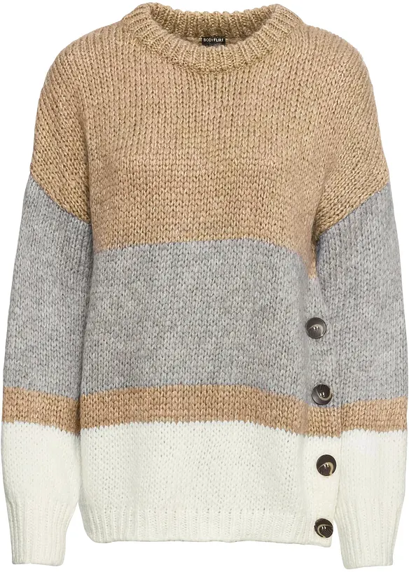 Maglione oversize a righe con bottoni, bonprix