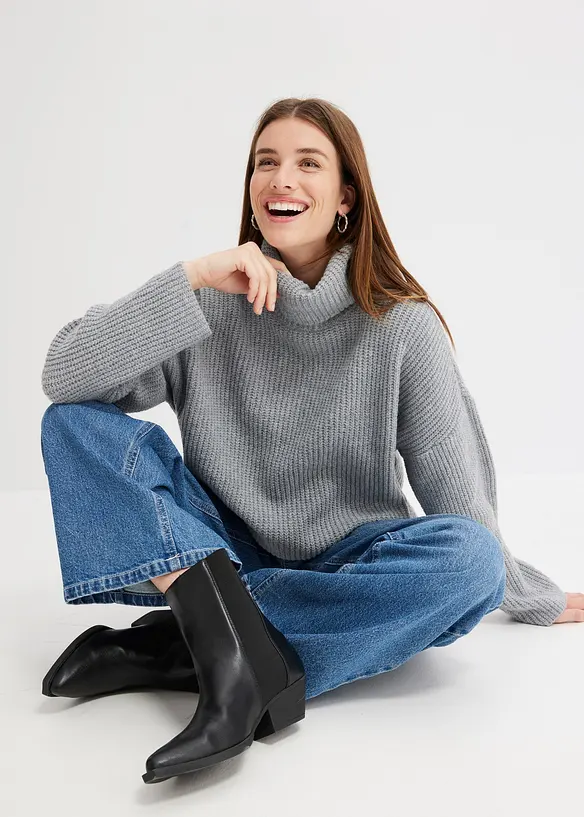 Maglione a collo alto a coste, bonprix