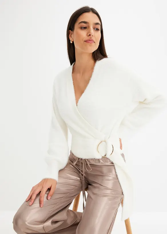 Maglione incrociato con accessorio, bonprix