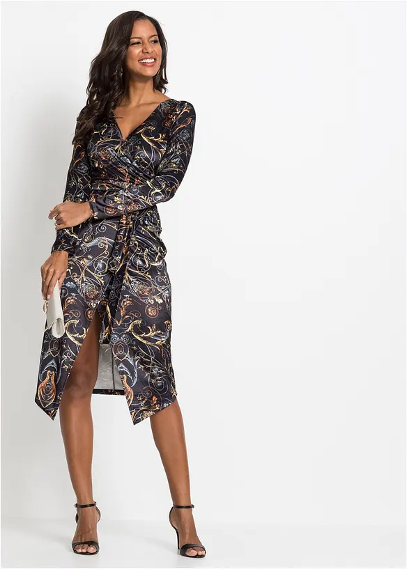 Abito a portafoglio in velluto fantasia, bonprix