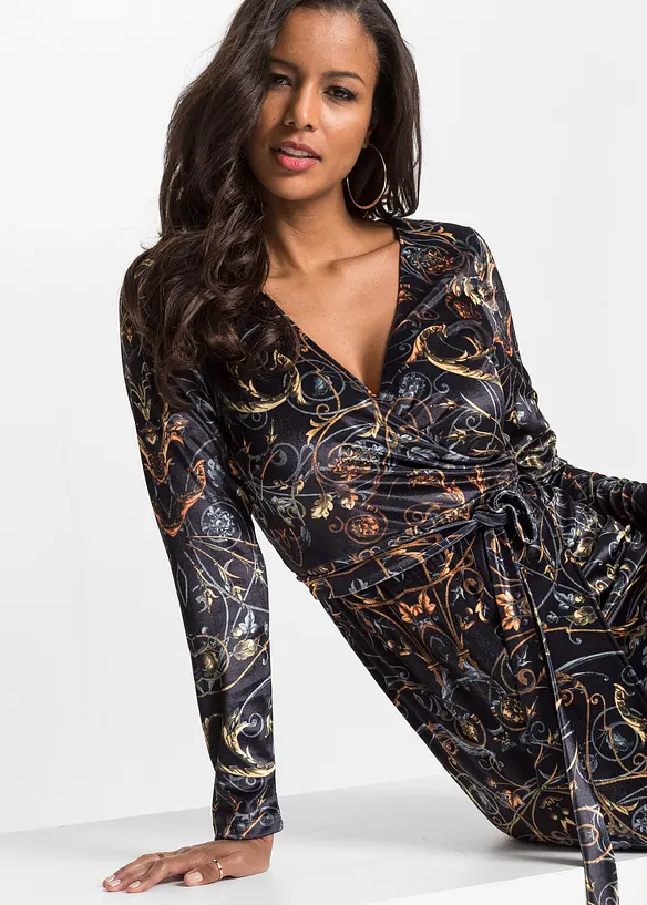 Abito a portafoglio in velluto fantasia, bonprix