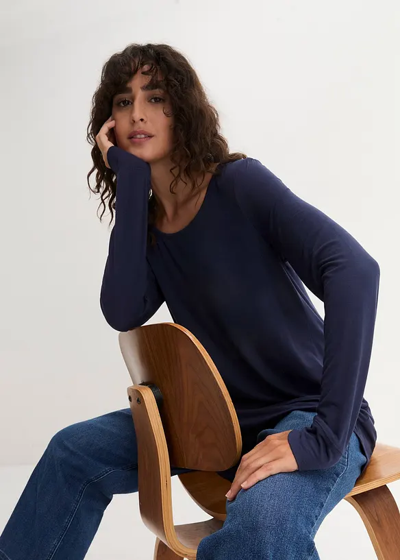 Maglia lunga a maniche  lunghe con viscosa, bonprix