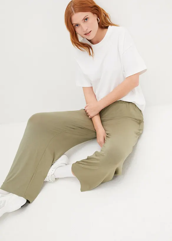 Pantaloni in jersey cropped, vita alta (pacco da 2), bonprix