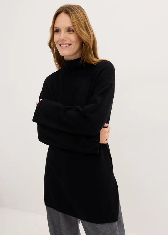 Maglione lungo in filato fine con spacchi laterali in misto viscosa, bonprix