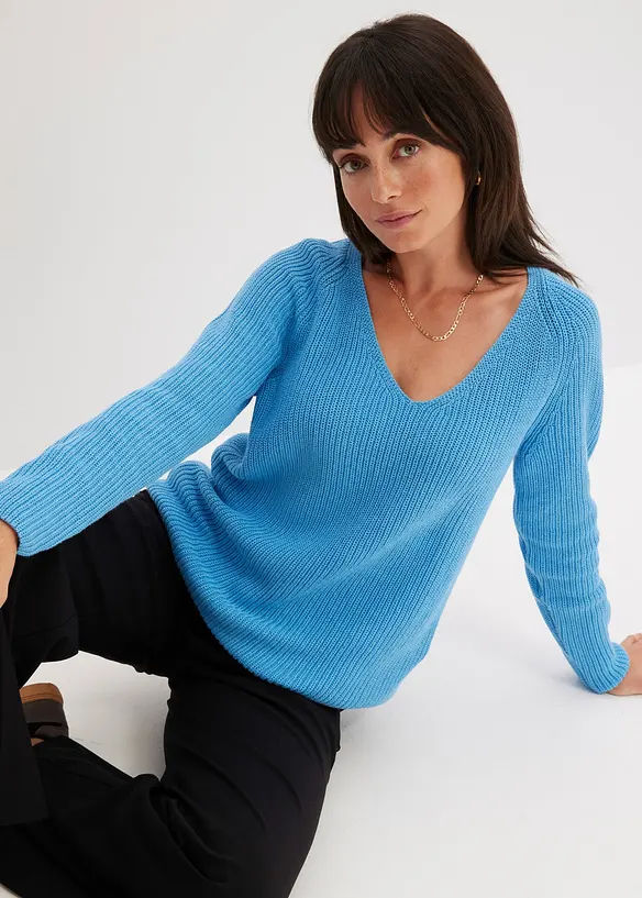 Maglione a coste in puro cotone, bonprix