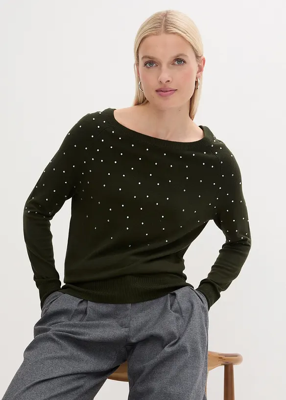 Maglione lungo con strass, bonprix