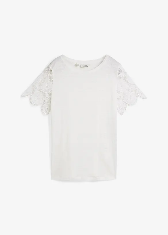 Maglia in puro lino con maniche effetto uncinetto, bonprix