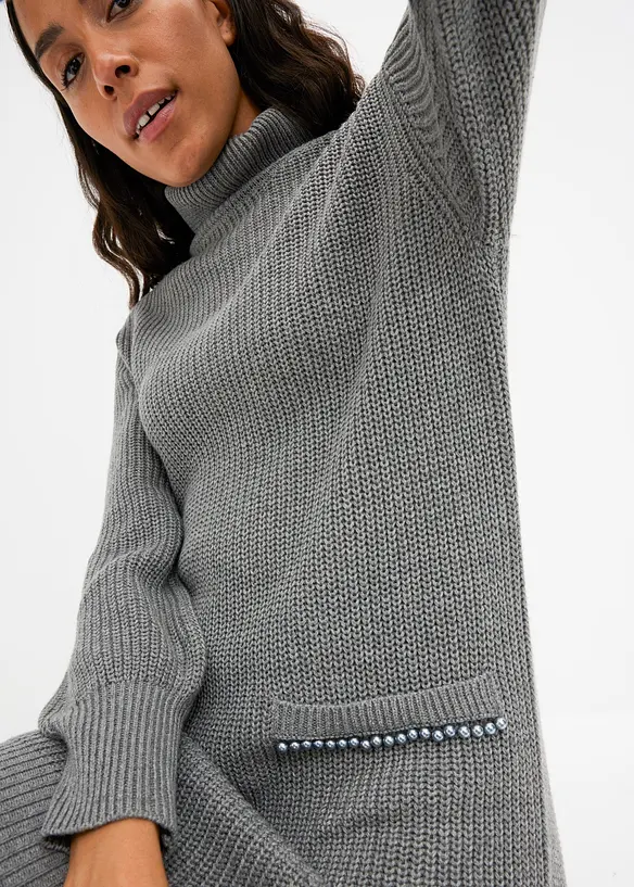 Abito in maglia con perle applicate, bonprix