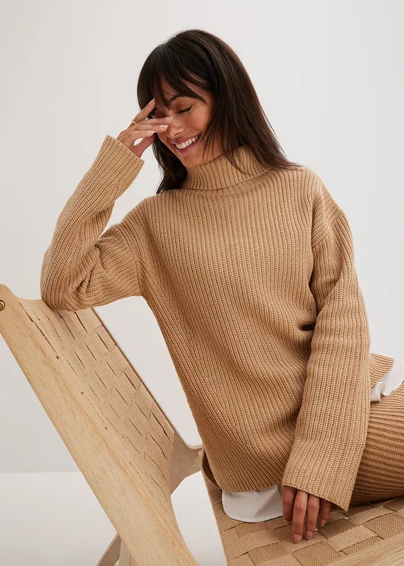 Maglione a collo alto in puro cotone, bonprix