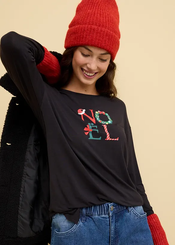 Maglia in viscosa con motivo natalizio, bonprix