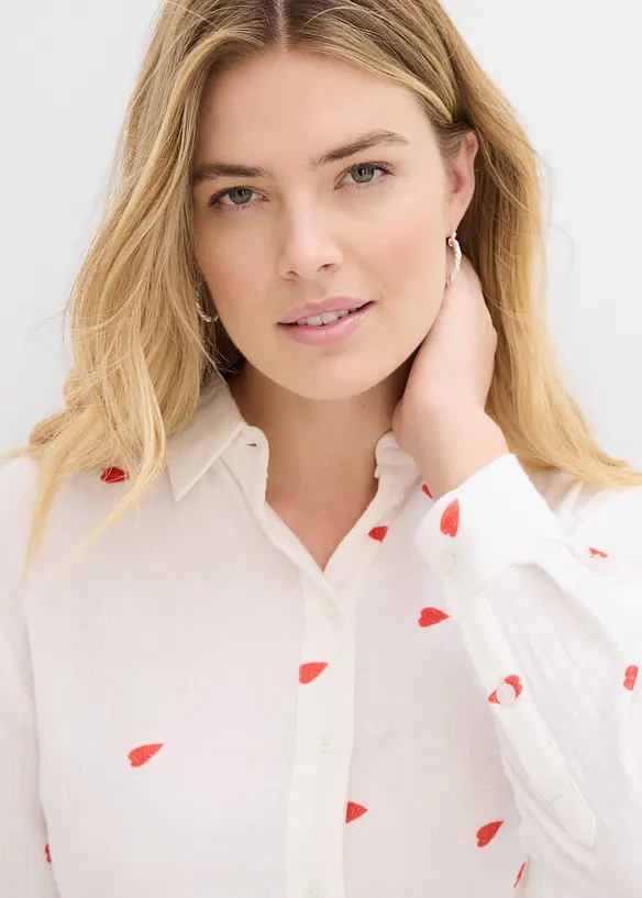 Camicetta in mussola con cuori, bonprix