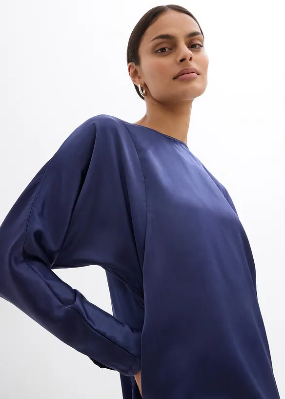 Abito midi in satin fluente con maniche a pipistrello, bonprix