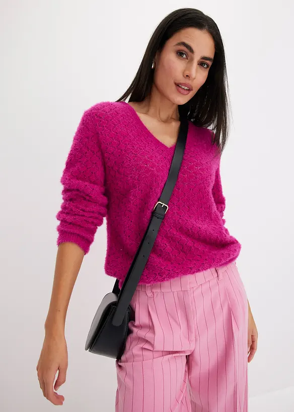 Maglione traforato con filato piumato, bonprix