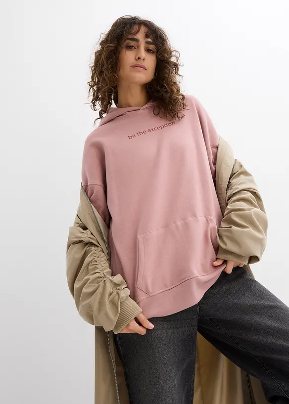 Felpa oversize in puro cotone biologico con cappuccio, bonprix