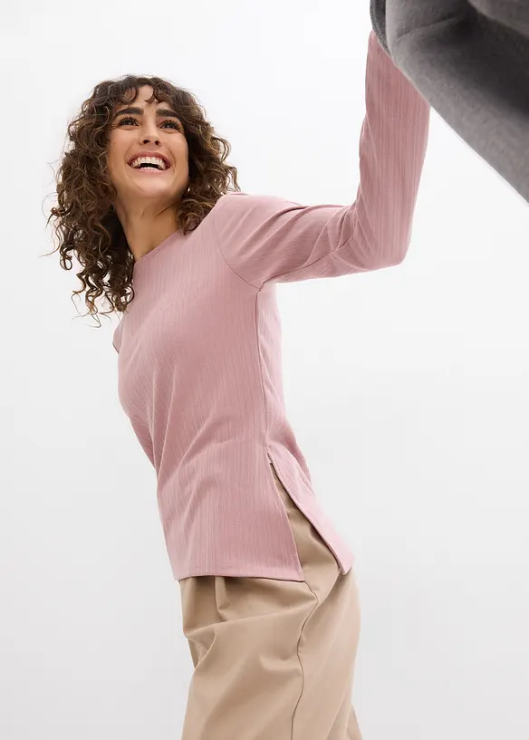 Maglia a maniche lunghe in maglia a coste con spacchetto, bonprix
