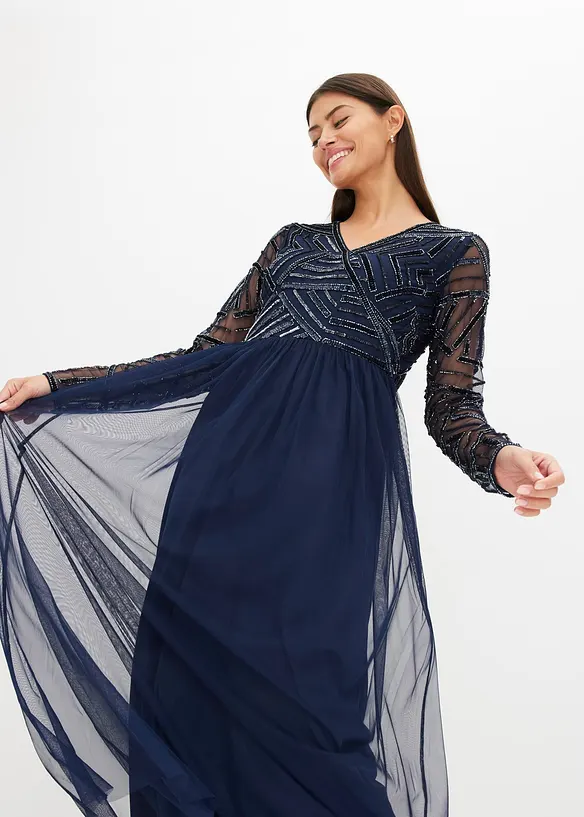 Abito lungo con ricami con paillettes, bonprix