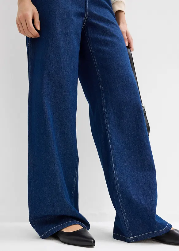 Jeans wide leg lunghi con cinta comoda, vita media, bonprix