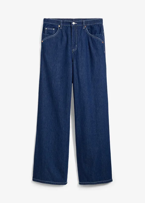 Jeans wide leg lunghi con cinta comoda, vita media, bonprix
