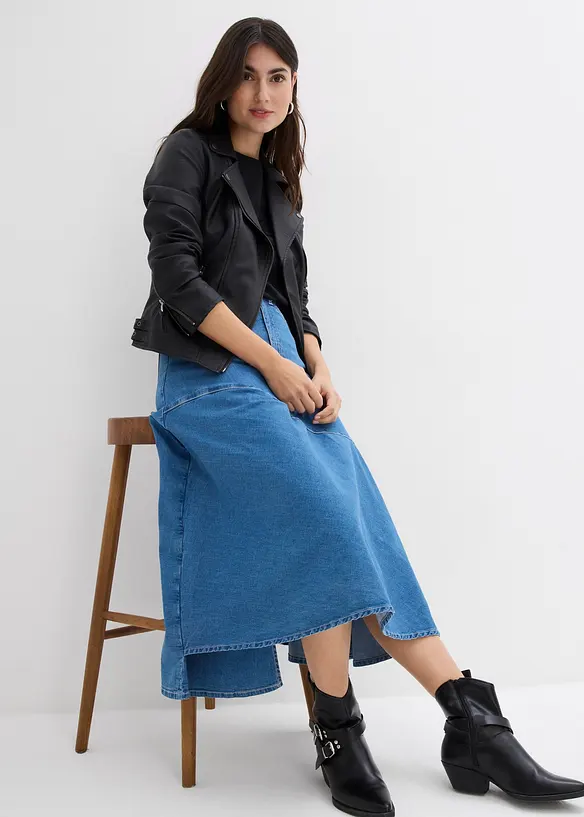 Gonna midi di jeans, vita alta, bonprix
