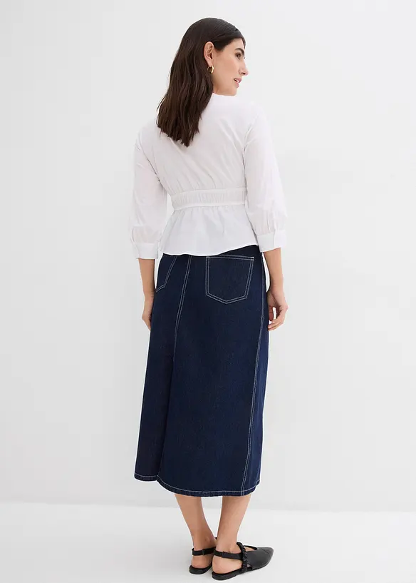 Gonna midi di jeans super soft con cinta comoda, vita media, bonprix