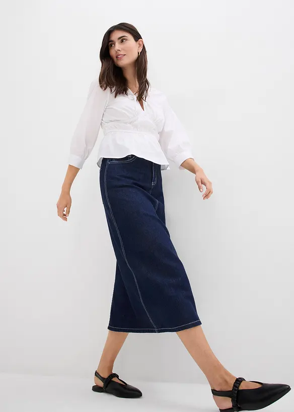 Gonna midi di jeans super soft con cinta comoda, vita media, bonprix