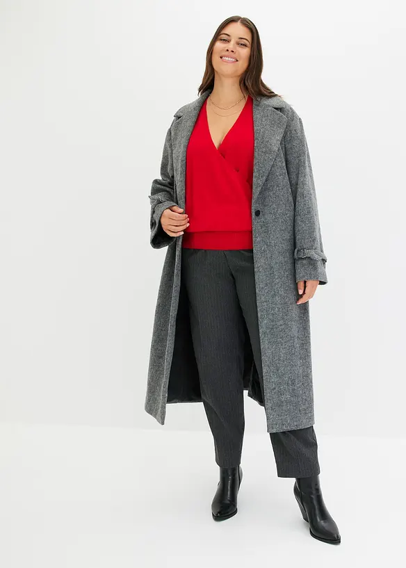 Cappotto con cintura e motivo a spina di pesce, bonprix