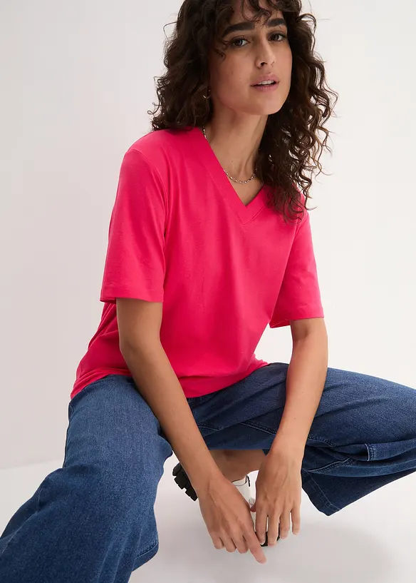 Maglia lunga e larga con scollo a V e maniche corte (pacco da 5), bonprix