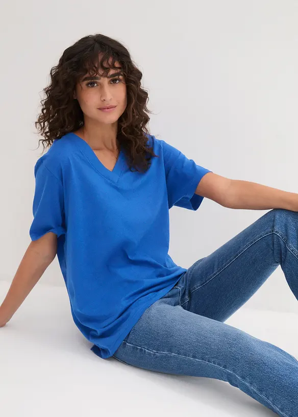 Maglia lunga e larga con scollo a V e maniche corte (pacco da 5), bonprix