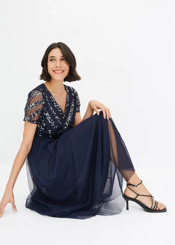 Abito lungo con ricami e paillettes, bonprix