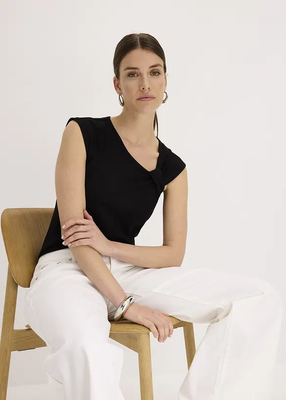 Maglia con dettaglio attorcigliato in misto cotone elasticizzato, bonprix