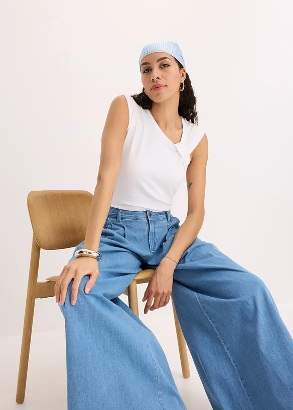 Maglia con dettaglio attorcigliato in misto cotone elasticizzato, bonprix