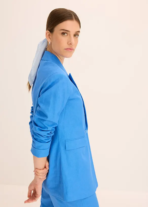 Blazer casual in misto lino con collo ampio a revers, bonprix
