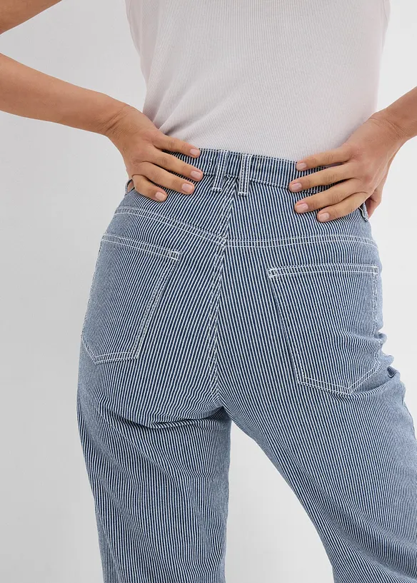 Jeans straight loose a righe, vita alta, bonprix