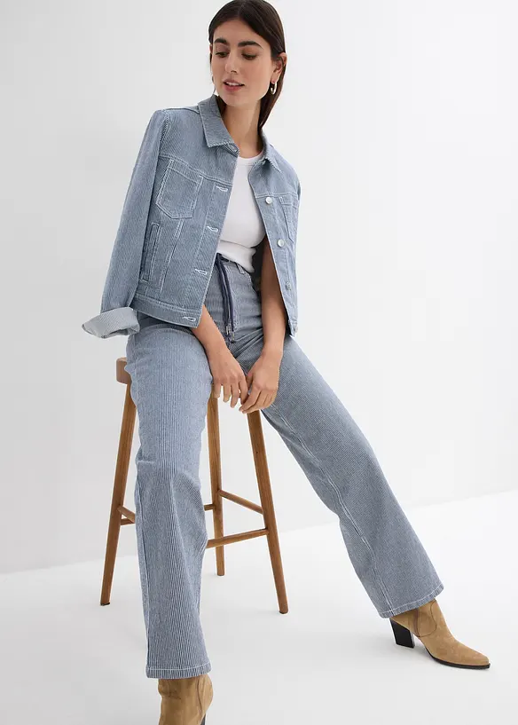 Jeans straight loose a righe, vita alta, bonprix