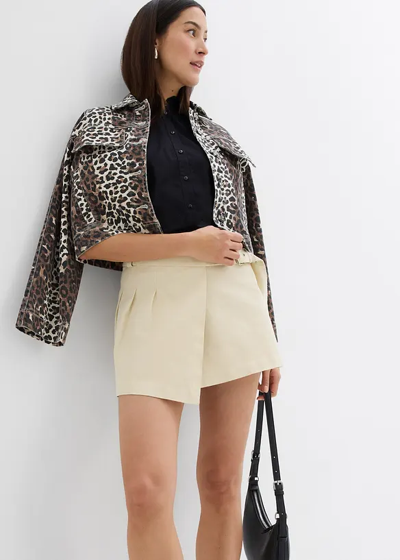Gonna a pieghe in misto cotone elasticizzato, bonprix