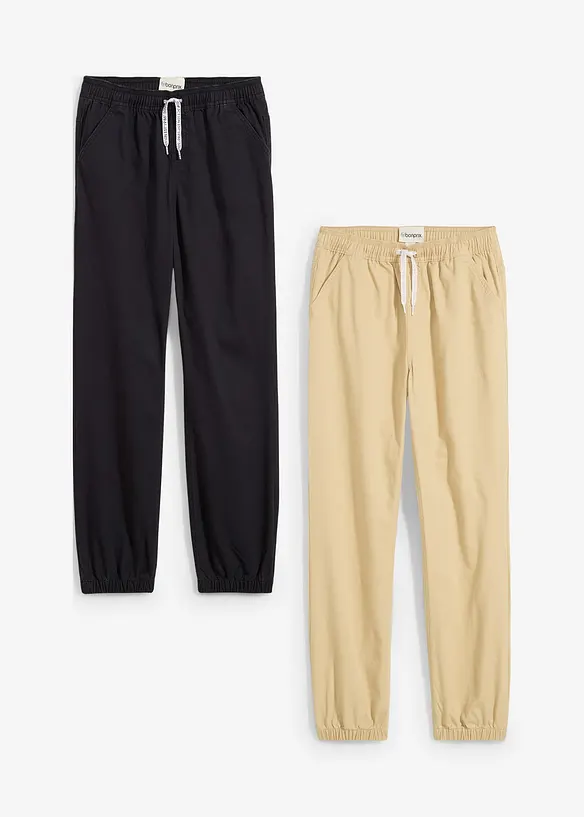 Pantaloni con elastico in vita in puro cotone, regular fit (pacco da 2), bonprix