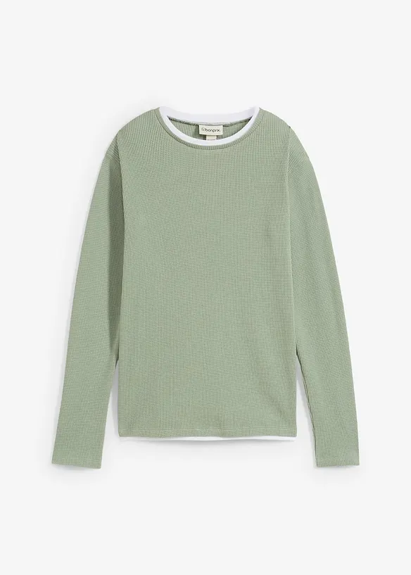 Maglia 2 in 1 a maniche lunghe effetto waffle in puro cotone, bonprix