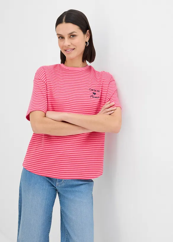 T-shirt a righe con ricamo, bonprix
