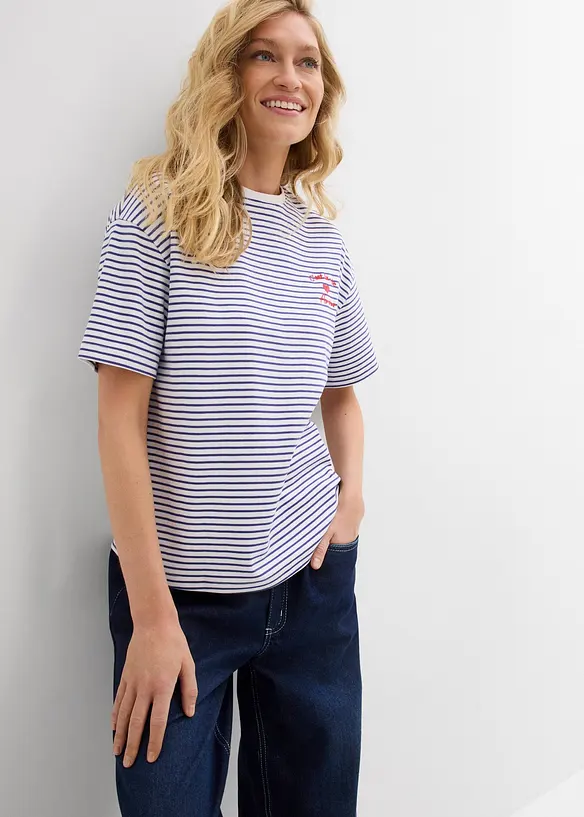 T-shirt a righe con ricamo, bonprix